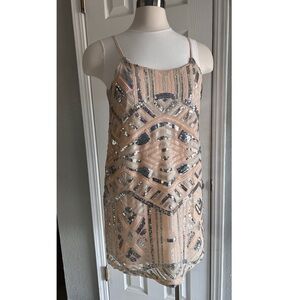 Gianni Bini Sequin Mini Dress - Cream and Silver